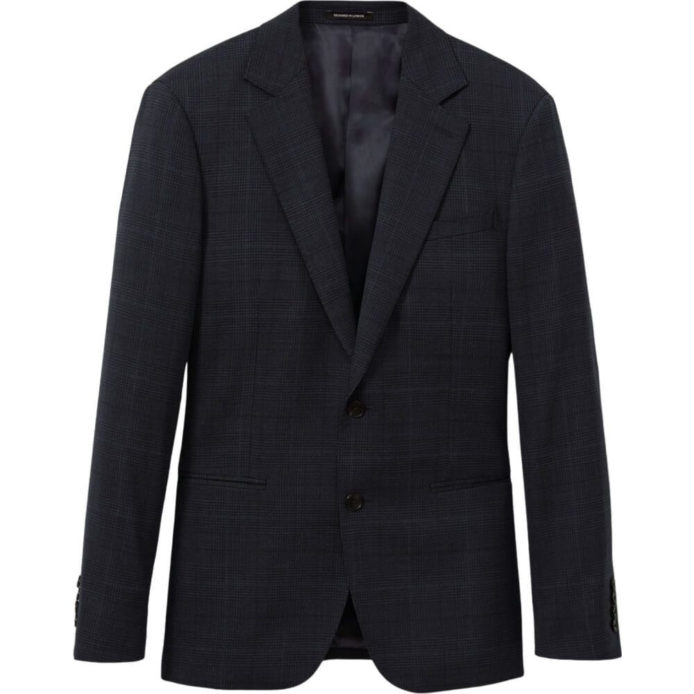 REISS GRACE Wool Blend Prince of Wales Check Single Breasted Blazer